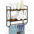 Wall Mounted 2-Layer Bathroom Shelf with Towel Bar